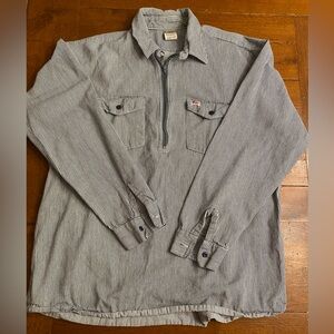 VTG Whistle Workgear Hickory Blue White Striped 1/2 Zip Logger Work Shirt XL USA